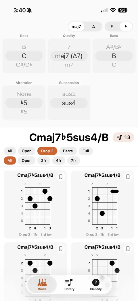 ChordBook chord diagram grid